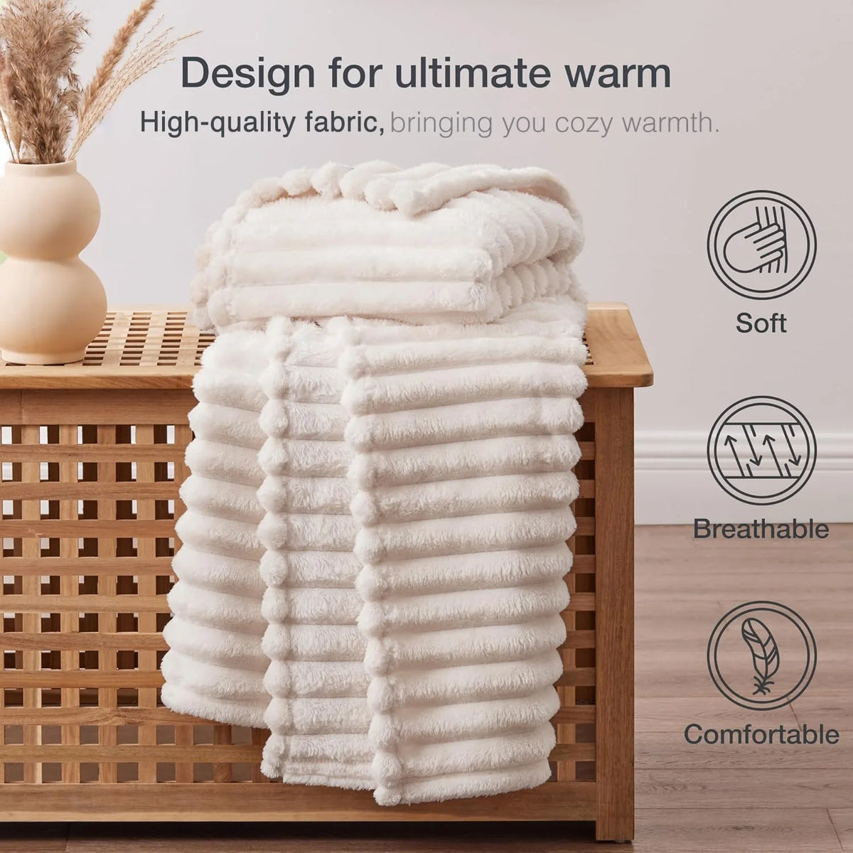 ROSEKIND Soft Faux Fur Rabbit Blanket With Striped Design