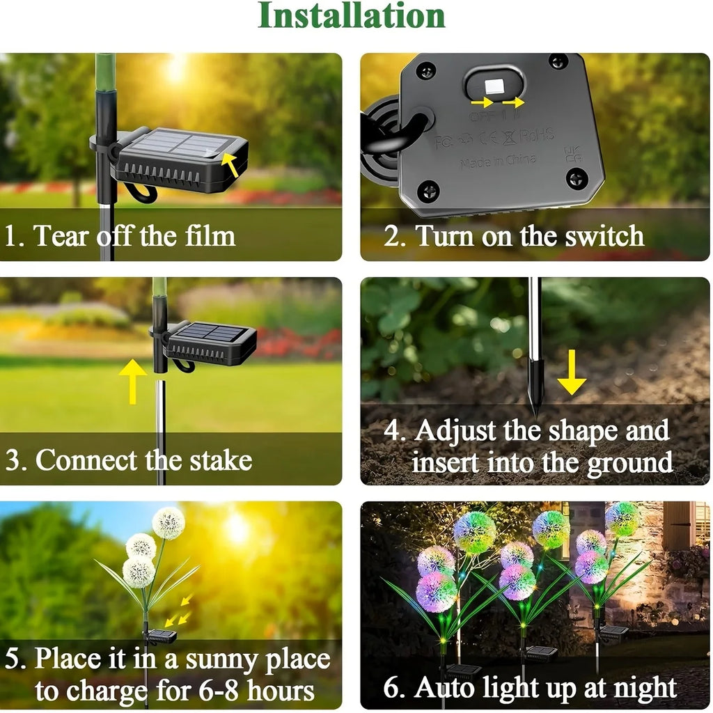 Solar LED Dandelion Garden Stake Lights for Outdoor Decor
