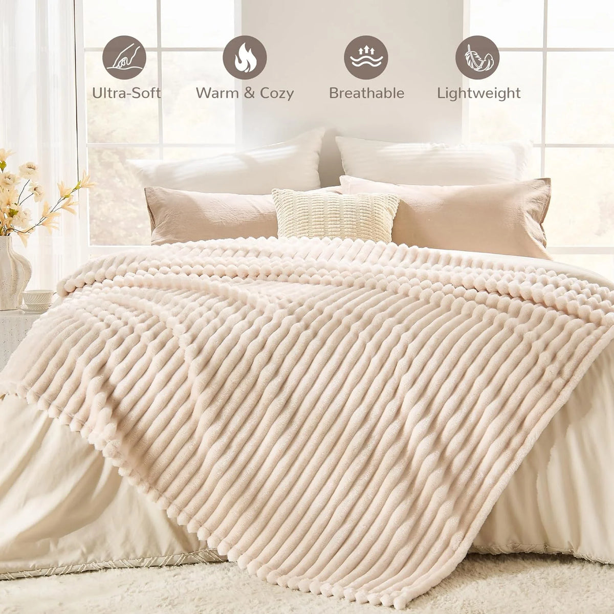 ROSEKIND Soft Faux Fur Rabbit Blanket With Striped Design