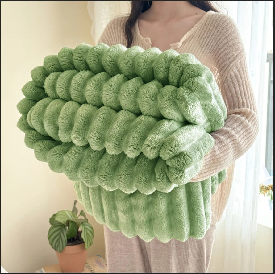 ROSEKIND Soft Faux Fur Rabbit Blanket With Striped Design