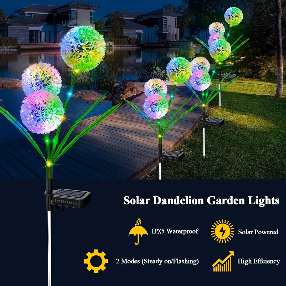 Solar LED Dandelion Garden Stake Lights for Outdoor Decor