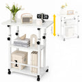 Adjustable Height Rolling Side Table With Three Tier Storage Cart