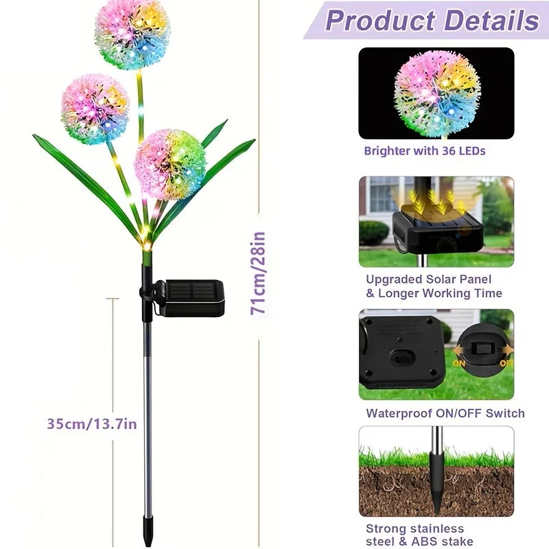 Solar LED Dandelion Garden Stake Lights for Outdoor Decor