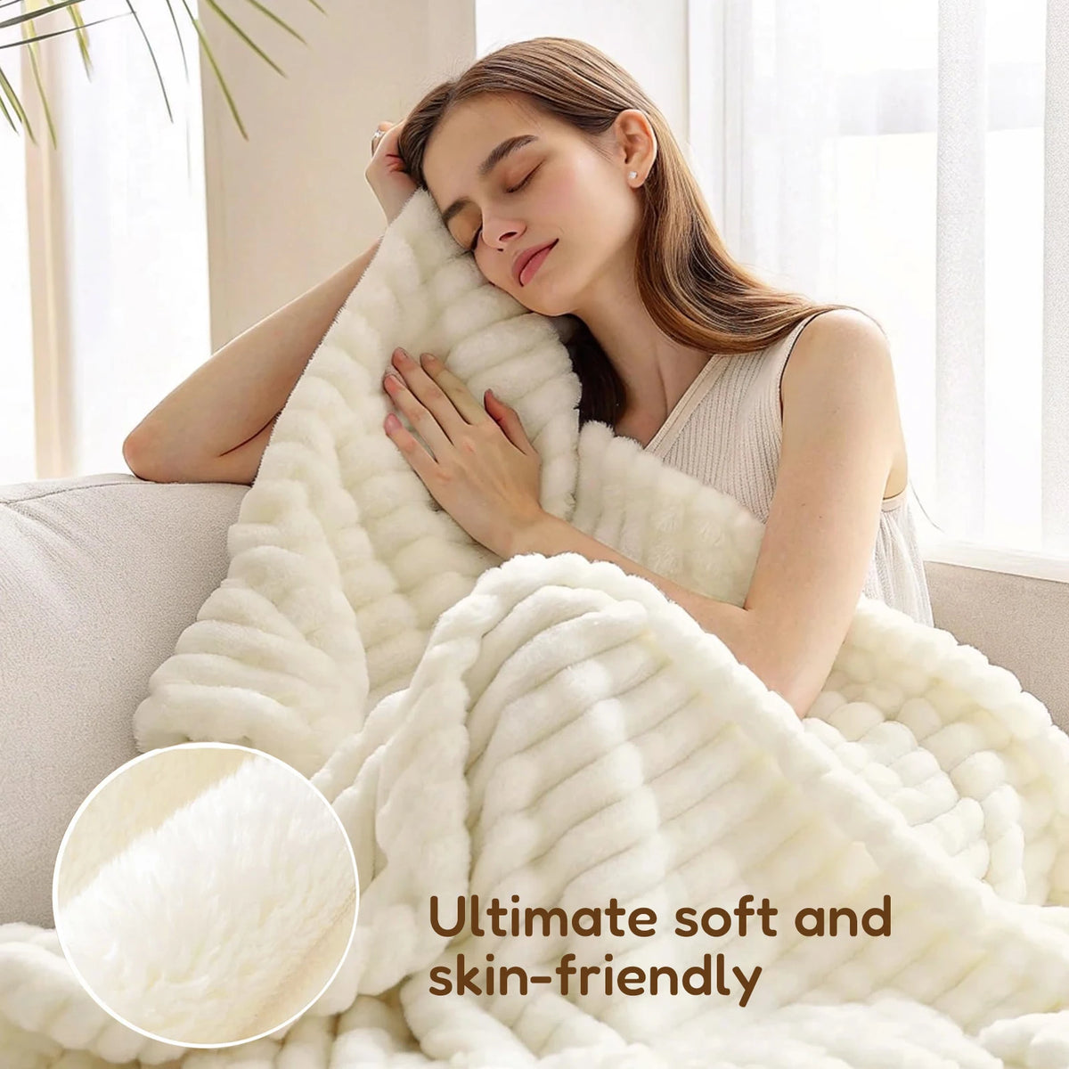 ROSEKIND Soft Faux Fur Rabbit Blanket With Striped Design
