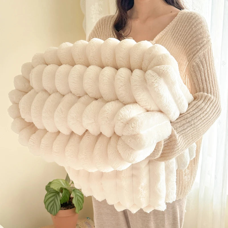 ROSEKIND Soft Faux Fur Rabbit Blanket With Striped Design
