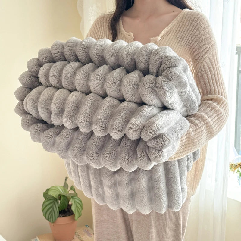 ROSEKIND Soft Faux Fur Rabbit Blanket With Striped Design