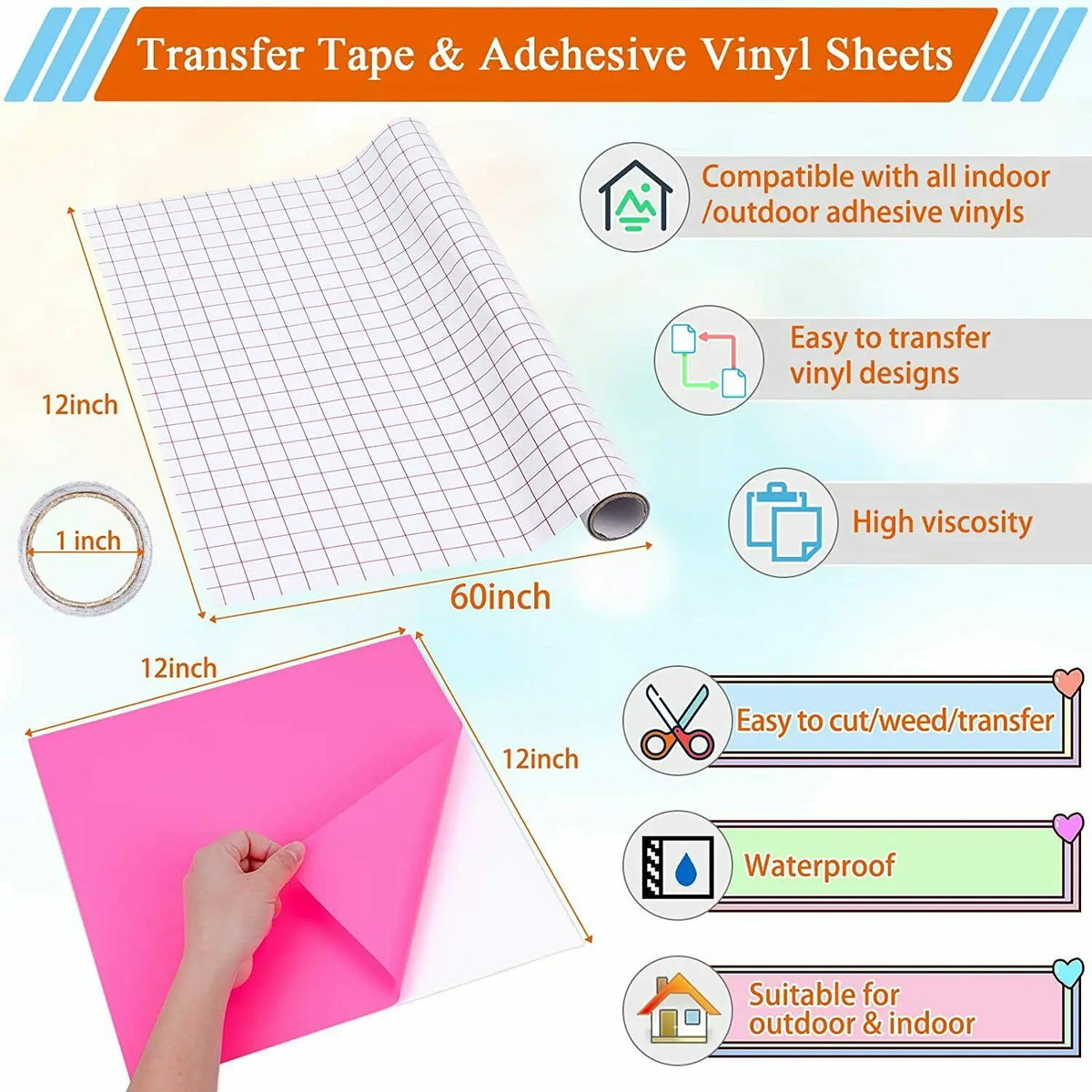 HTVRONT Permanent Adhesive Vinyl Sheets and Transfer Tape Bundle