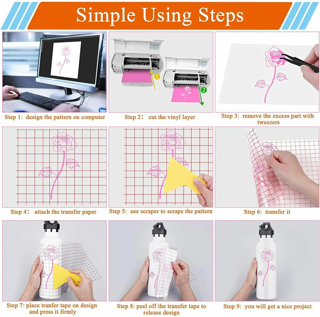 HTVRONT Permanent Adhesive Vinyl Sheets and Transfer Tape Bundle