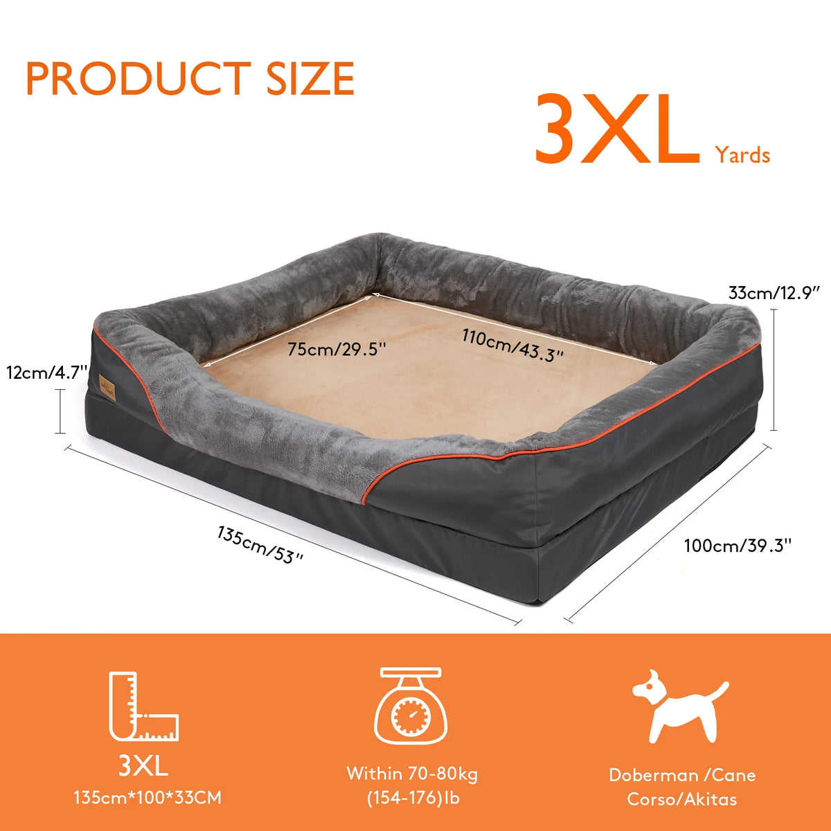 Large Dog Bed Soft Comfortable Anti Allergy Warm Fleece Removable Washable Cover Pet Bed Waterproof