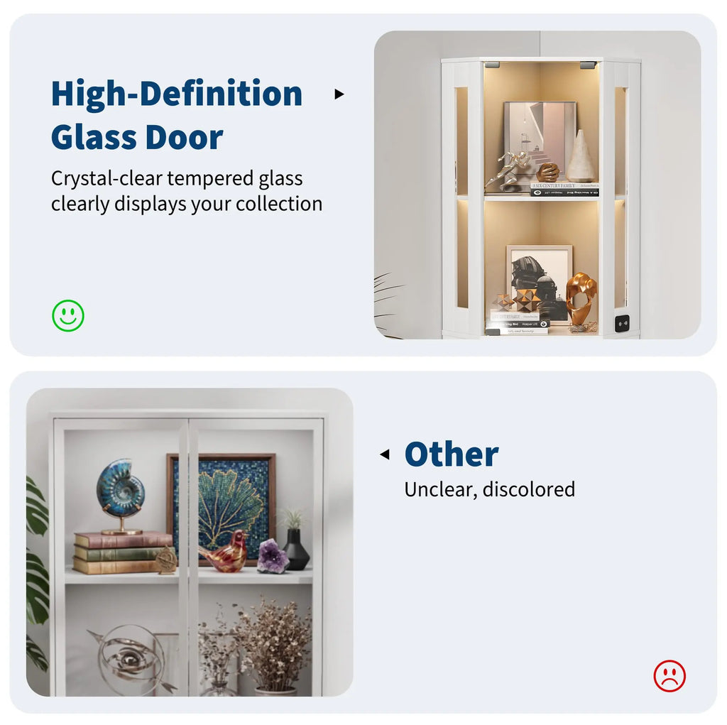 HiMISS Corner Glass Display Cabinet With Lighted Shelves