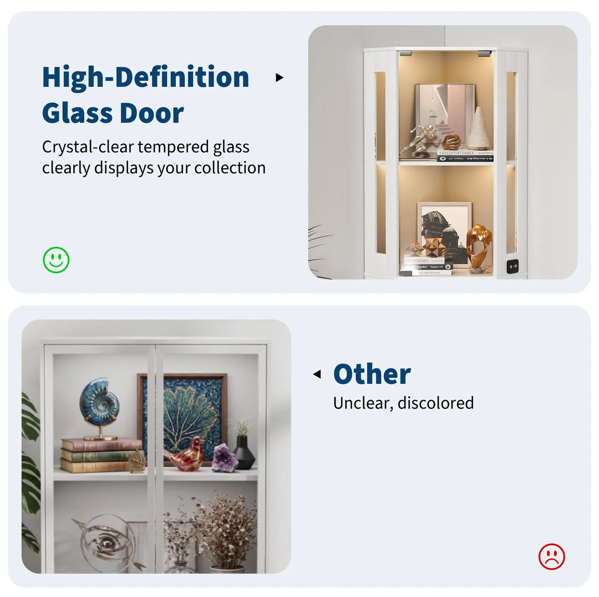 HiMISS Corner Glass Display Cabinet With Lighted Shelves