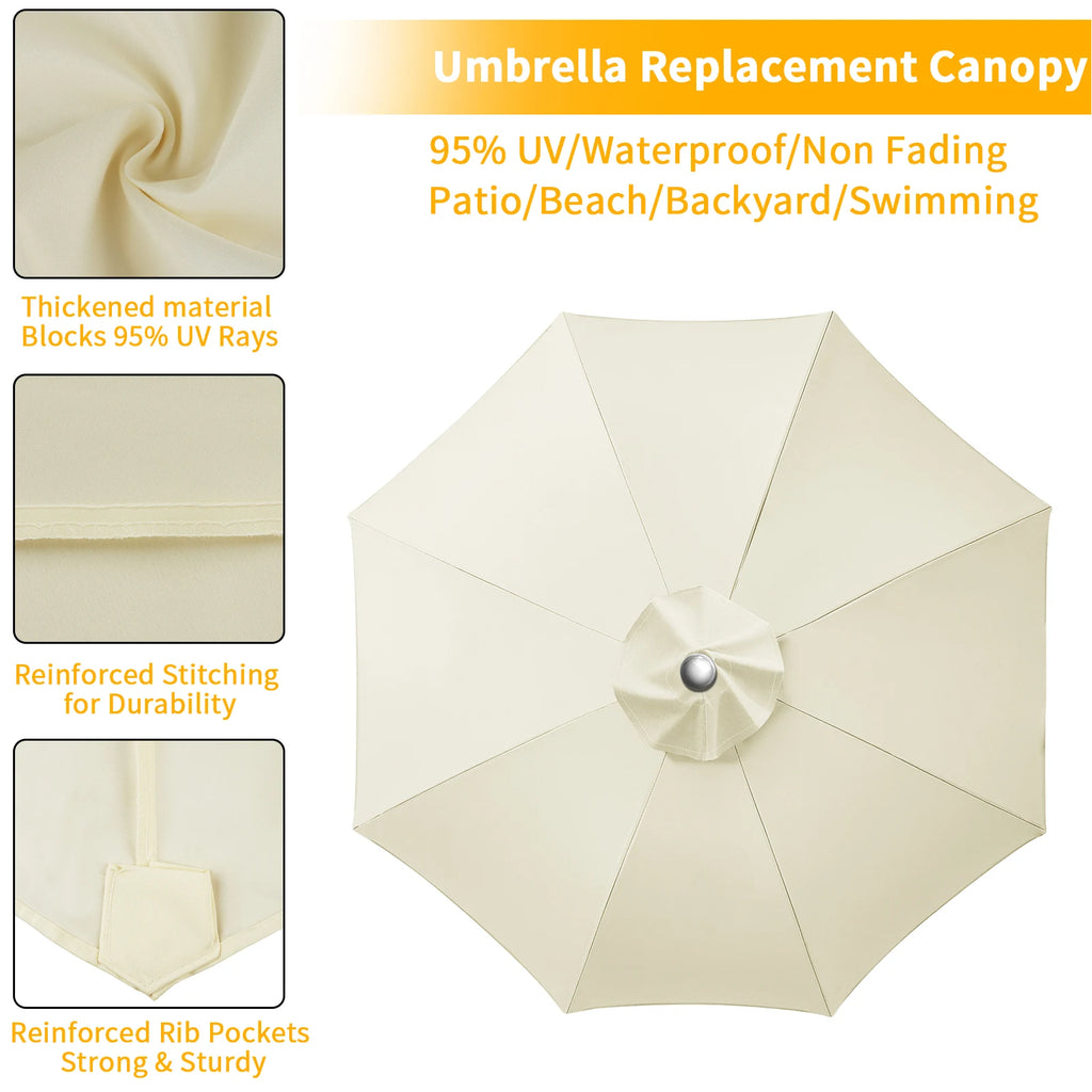 Waterproof Replacement Patio Umbrella Canopy Cover for Outdoor Garden