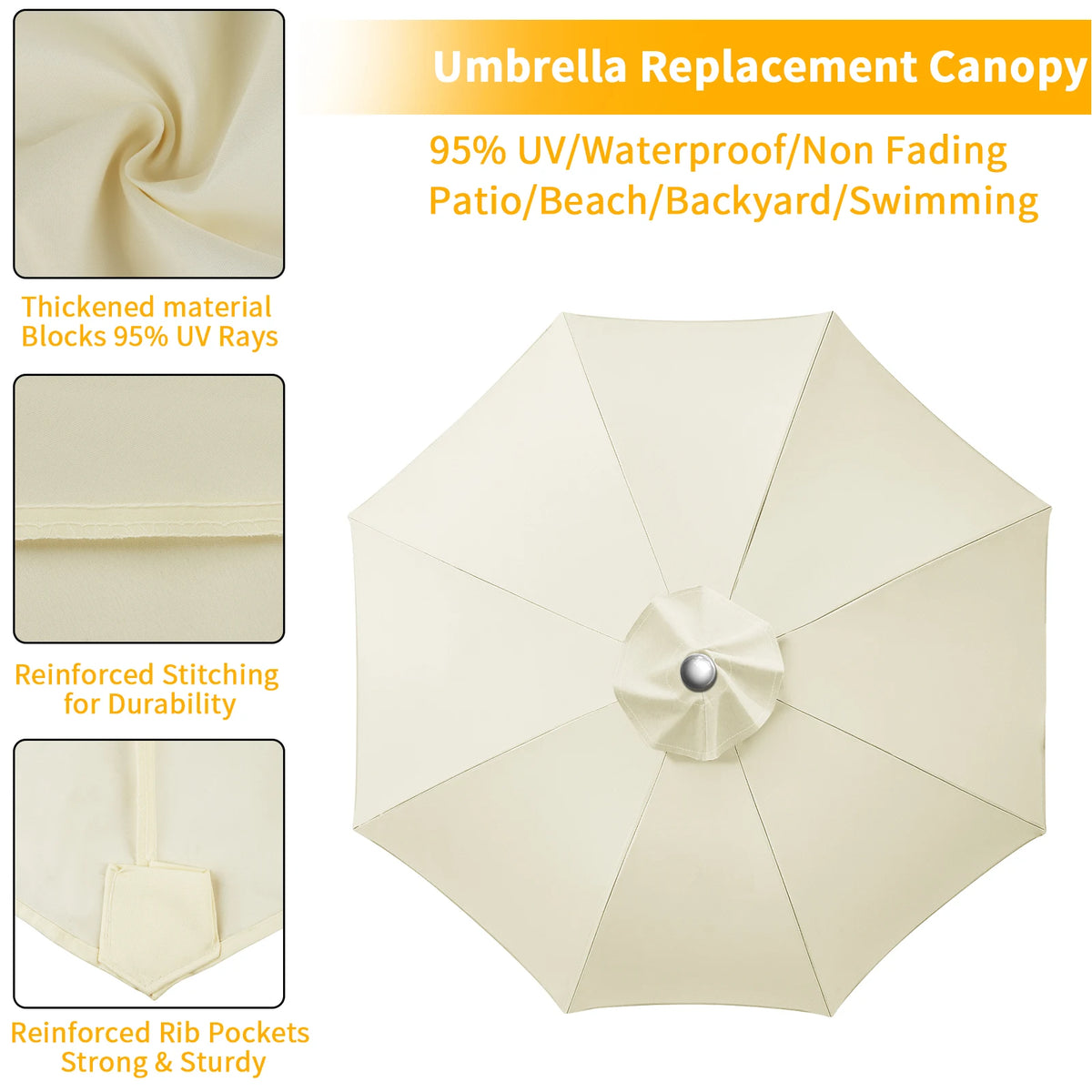 Waterproof Replacement Patio Umbrella Canopy Cover for Outdoor Garden