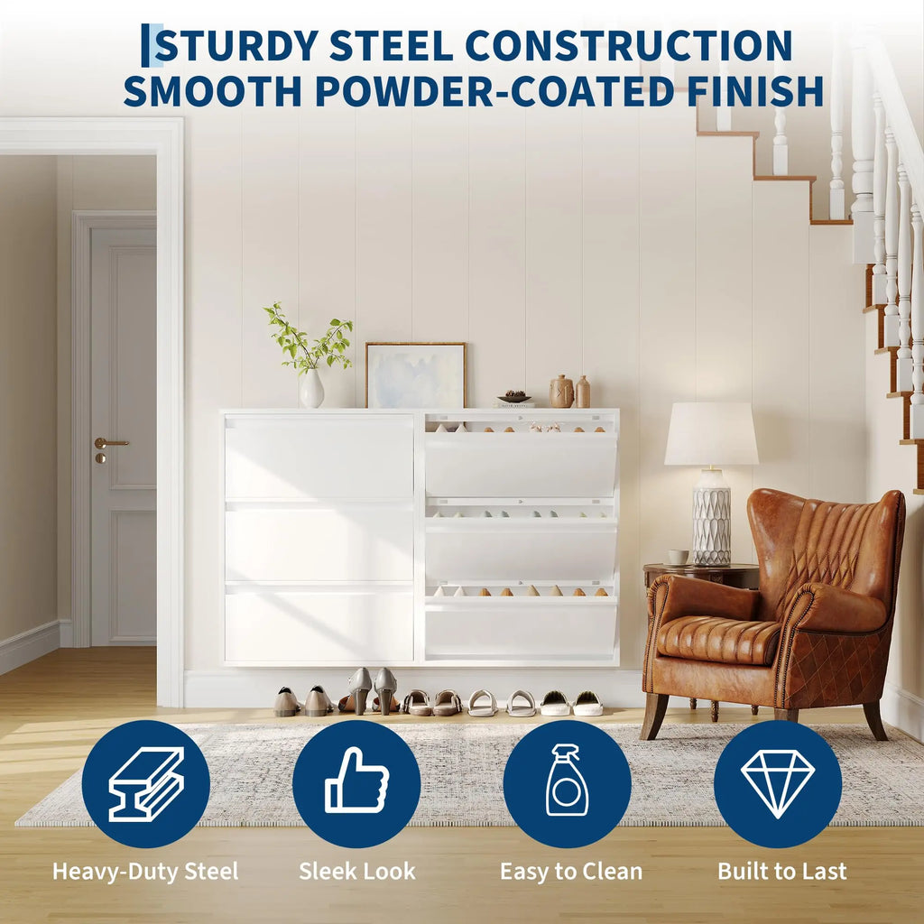 HiMISS Slim Metal Shoe Cabinet With Three Flip Drawers