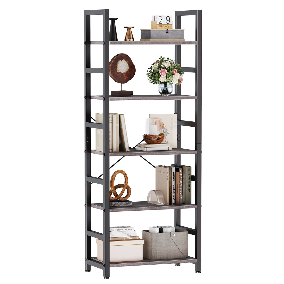 MCQ Wooden Five Tier Standing Bookshelf With Adjustable Feet