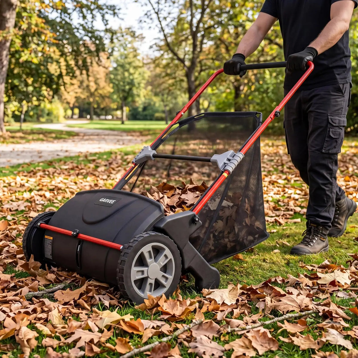HiMISS Manual Push Lawn Sweeper for Leaves and Grass Collection