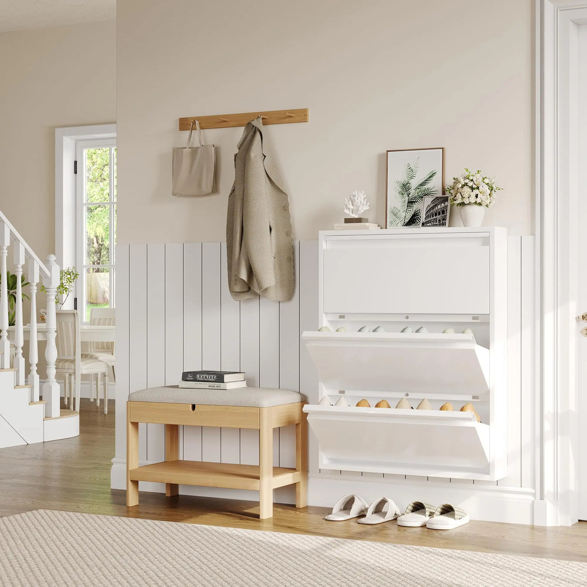 HiMISS Slim Metal Shoe Cabinet With Three Flip Drawers