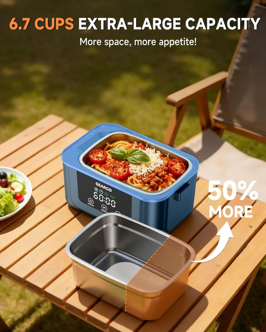 Cordless Rechargeable Heated Lunch Box With Ice Crystal Box For Cooling