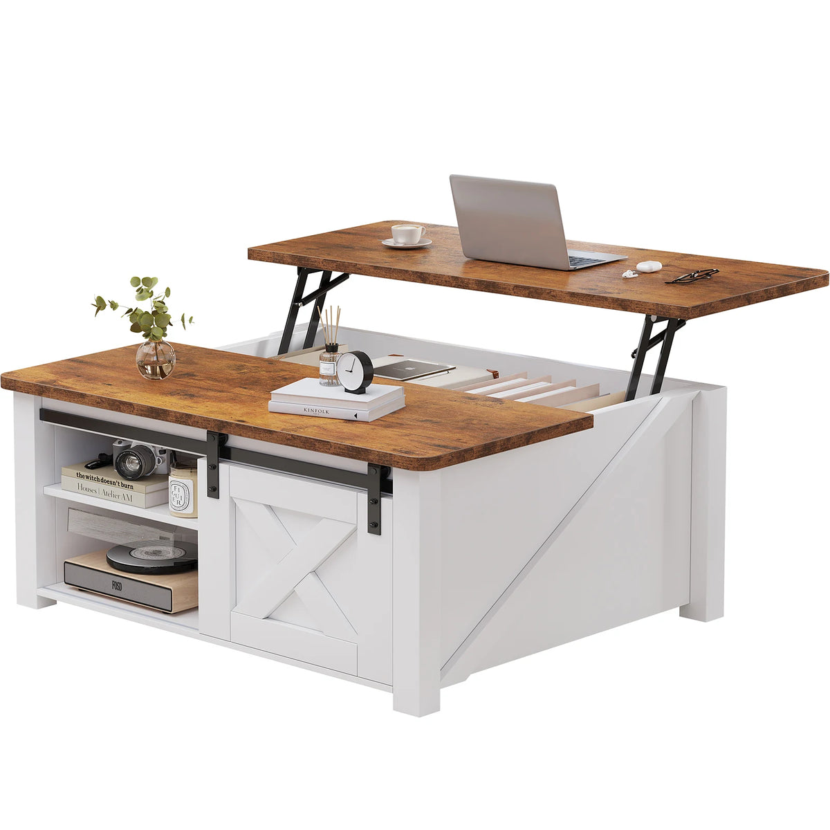 MCQ Lift Top Wooden Coffee Table With Adjustable Storage Shelf