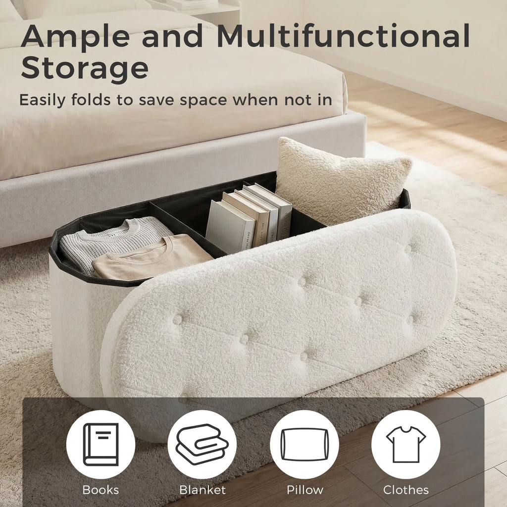 MCQ Faux Fur Ottoman Footrest Stool With Convenient Storage Chest