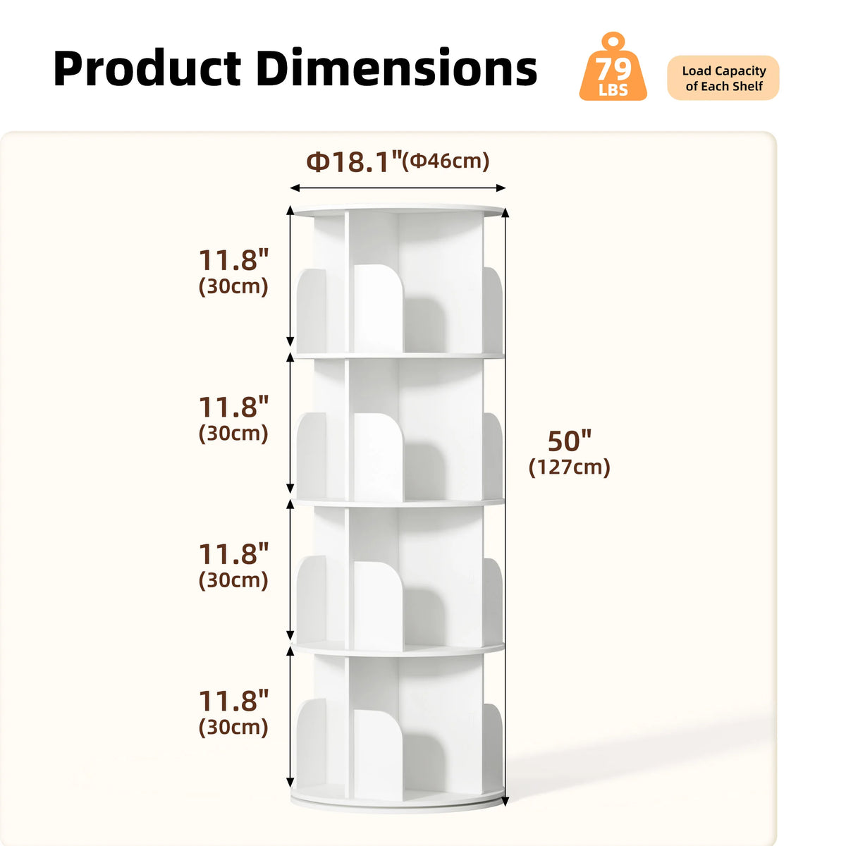 JHK Rotating Bookcase With Freestanding Vertical Display Storage
