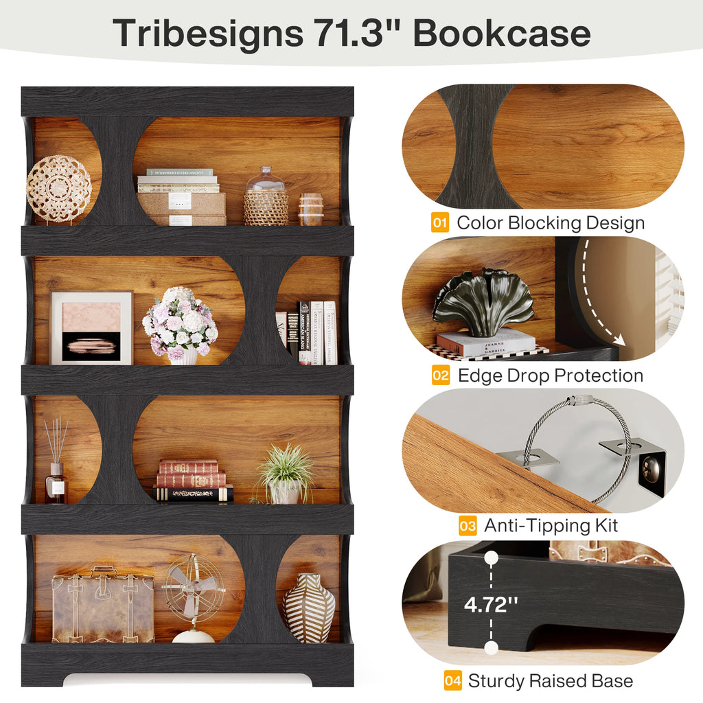 Tribesigns Four Tier S Shaped Bookcase With Decorative Display Shelves