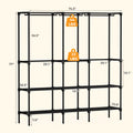 JHK Portable Three Row Wardrobe With Hanging Rods And Shelves