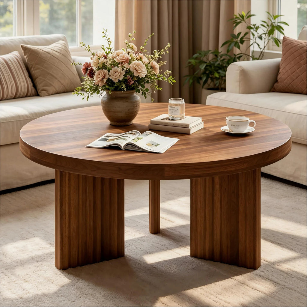 HiMISS Modern Round Coffee Table With Fluted Leg Design