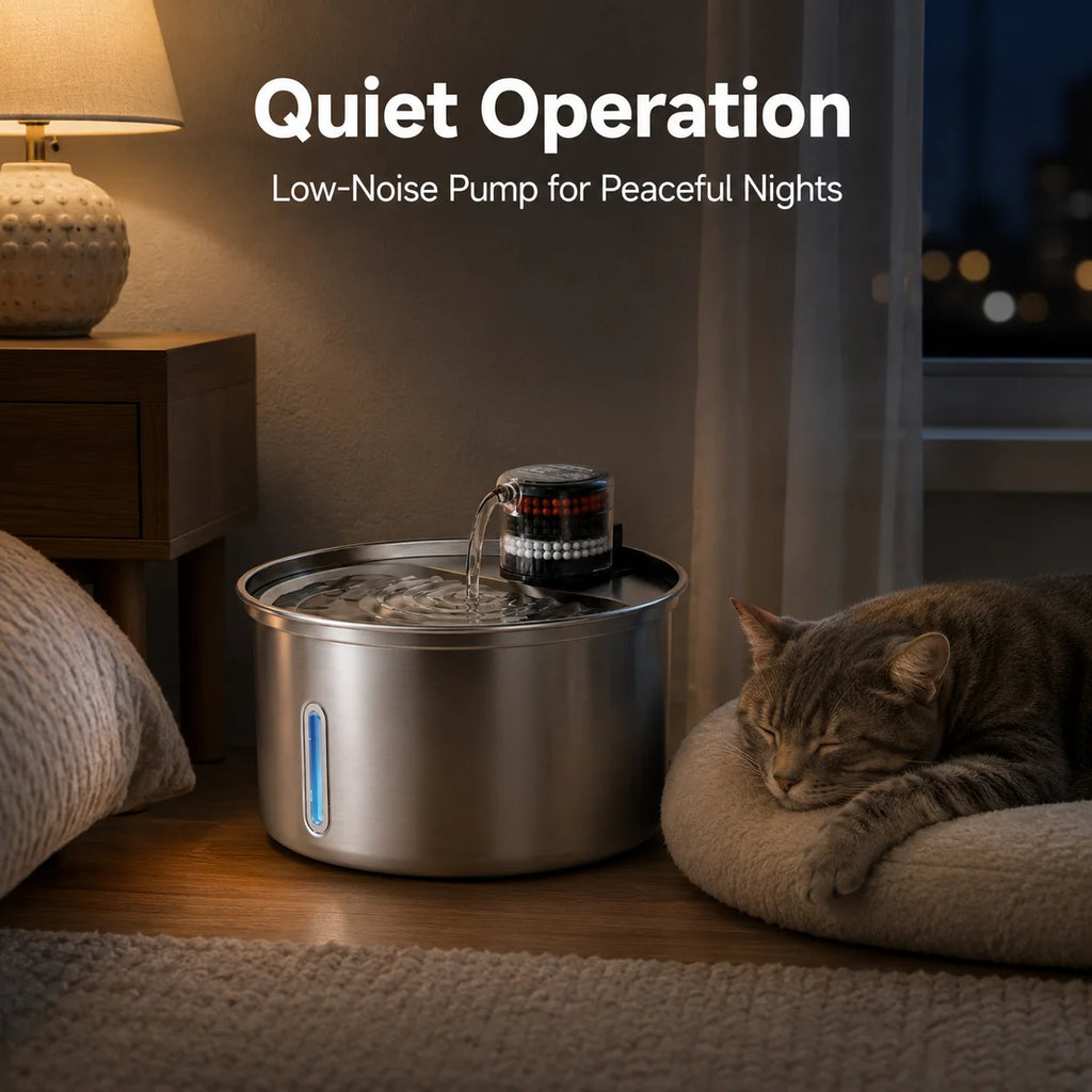 Automatic Stainless Steel Cat Water Fountain With Quiet Circulating Pump