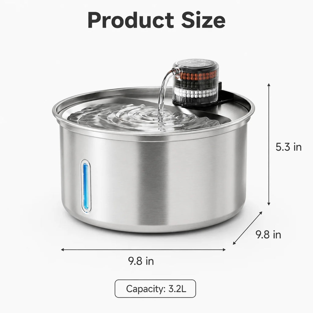 Automatic Stainless Steel Cat Water Fountain With Quiet Circulating Pump