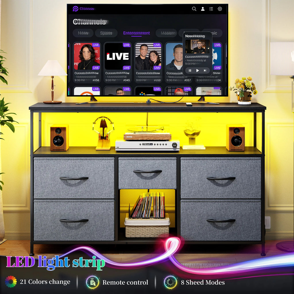 EnHomee Five Drawer TV Console Featuring LED Accent Lighting