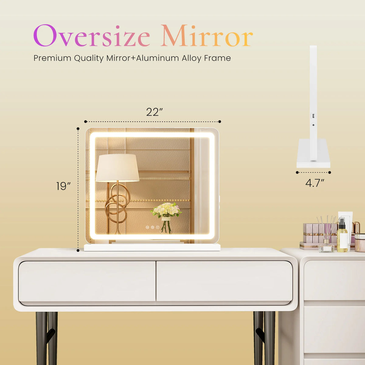 JHK LED Vanity Mirror With Lights Dimmable Three Color Modes