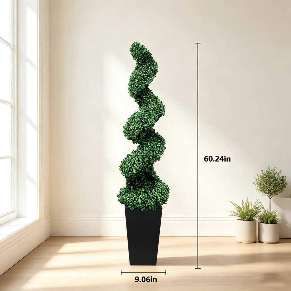 Olitree Artificial Boxwood Spiral Topiary Trees With Planters