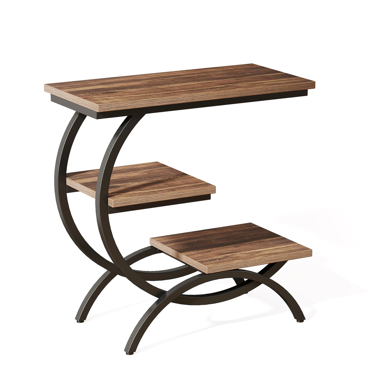 Tribesigns C Shaped Industrial Three Tier End Table With Storage