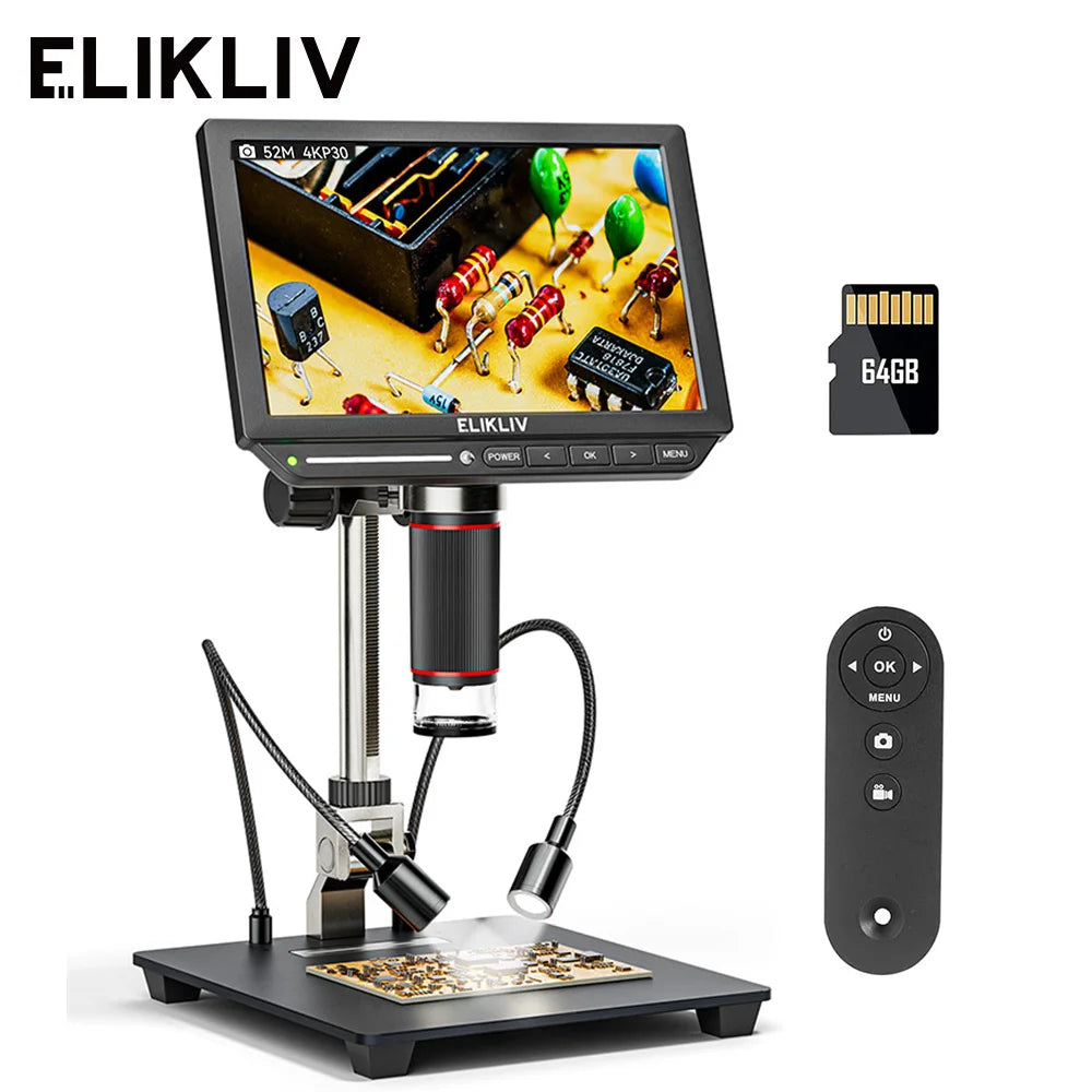 Elikliv 4K HDMI Digital Microscope for Electronics and PCB Repair