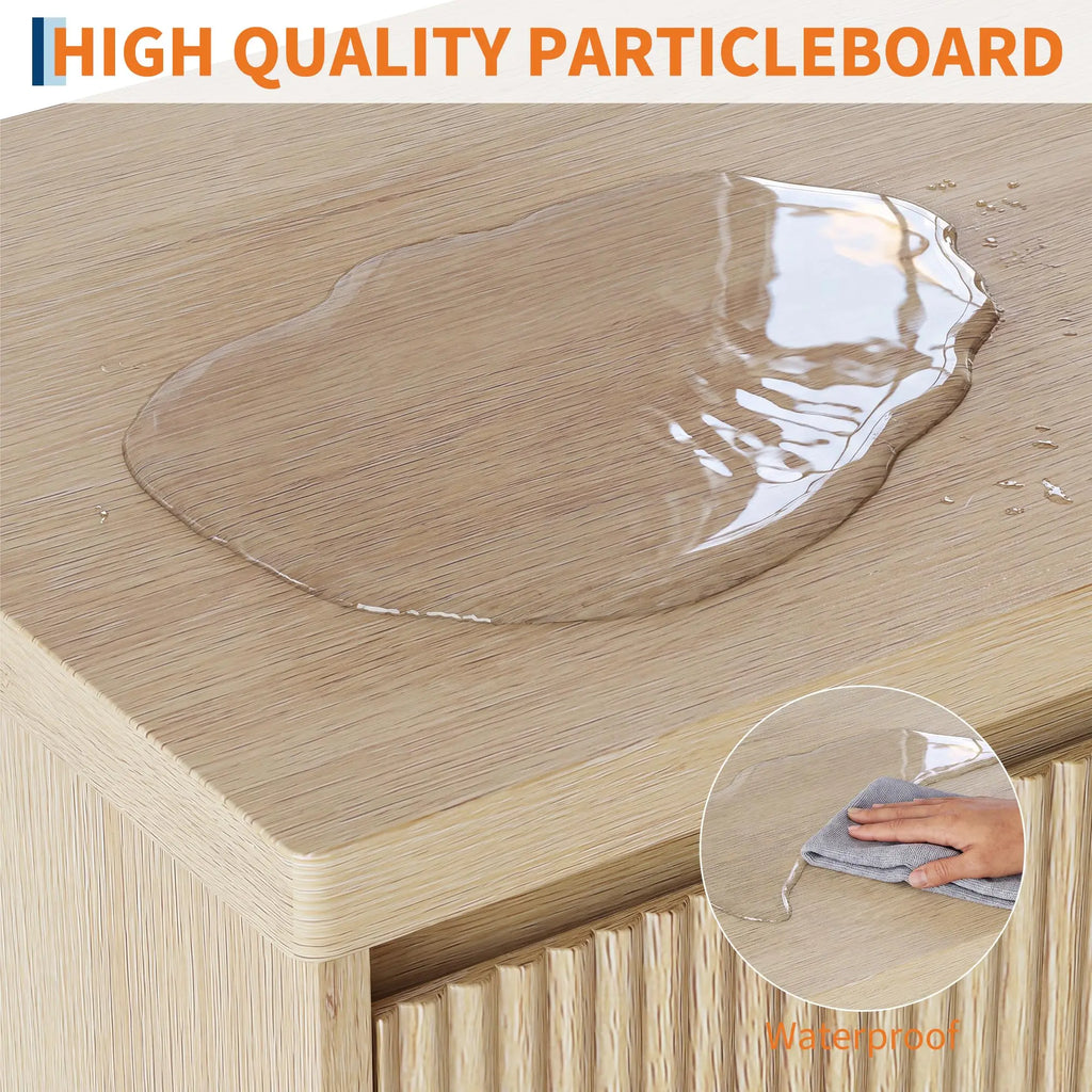 HiMISS Modern TV Stand With Fluted Cabinets And Open Shelves