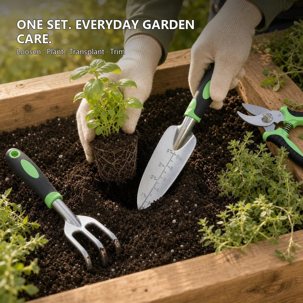 Garden Hand Tool Set With Trowel Cultivator And Pruning Shears
