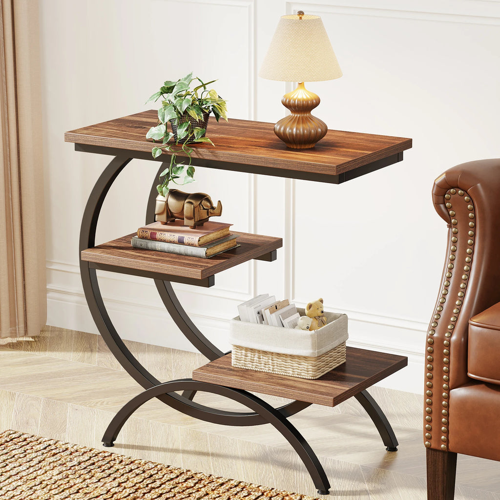 Tribesigns C Shaped Industrial Three Tier End Table With Storage