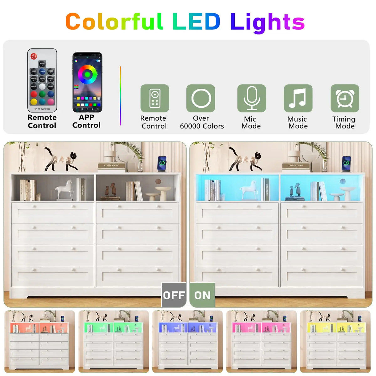 HiMISS Wood LED Dresser TV Stand With Charging Station