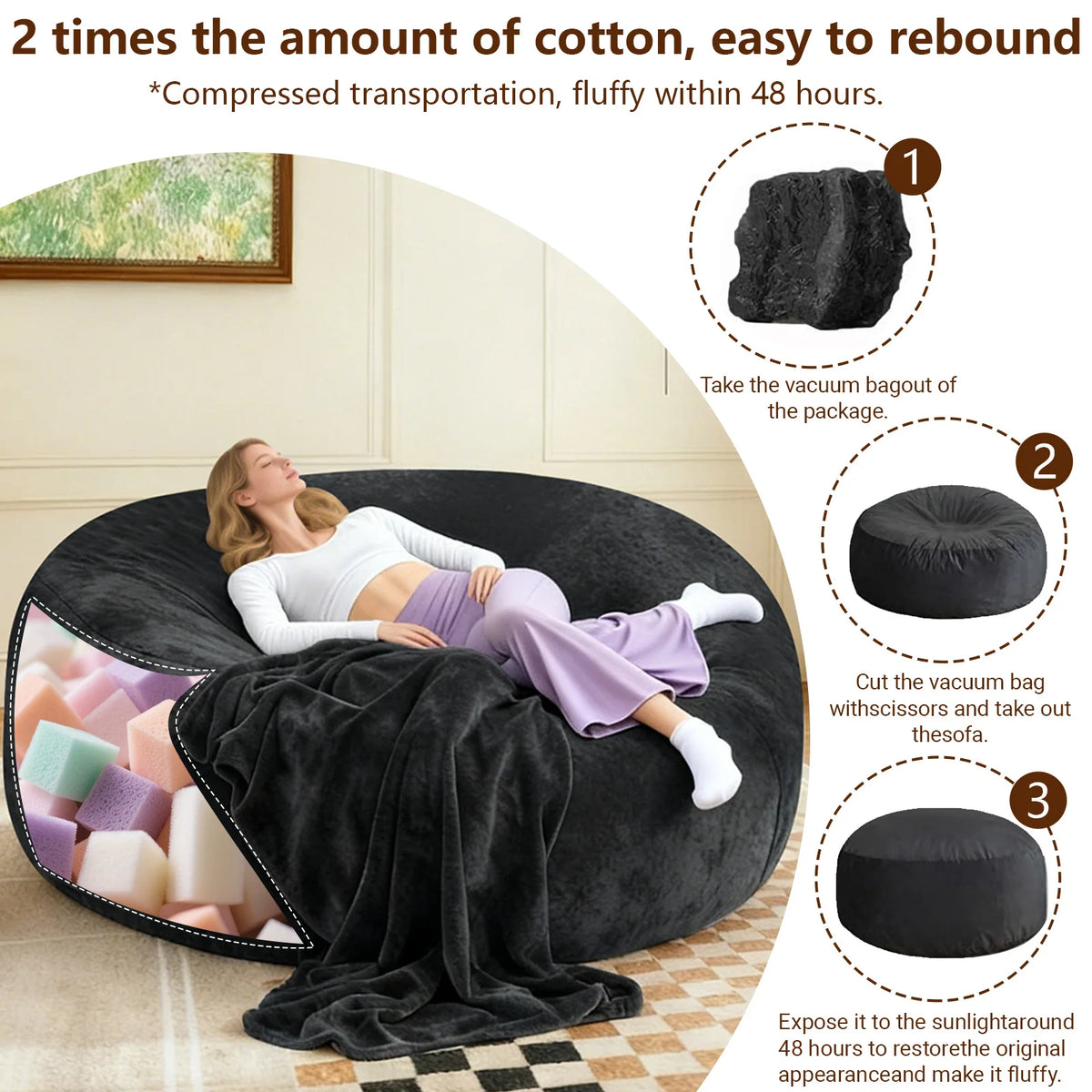 Adult Memory Foam Bean Bag Chair With Washable Soft Cover