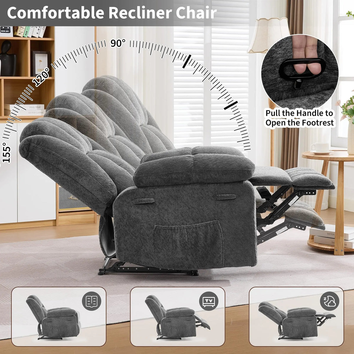 Studyset Manual Recliner Chair for Comfortable Living Room Reading