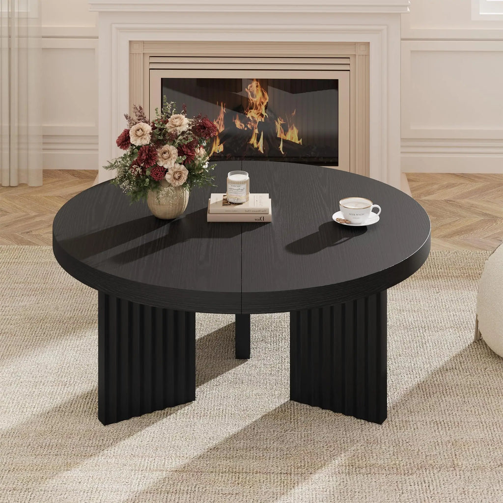 HiMISS Modern Round Coffee Table With Fluted Leg Design