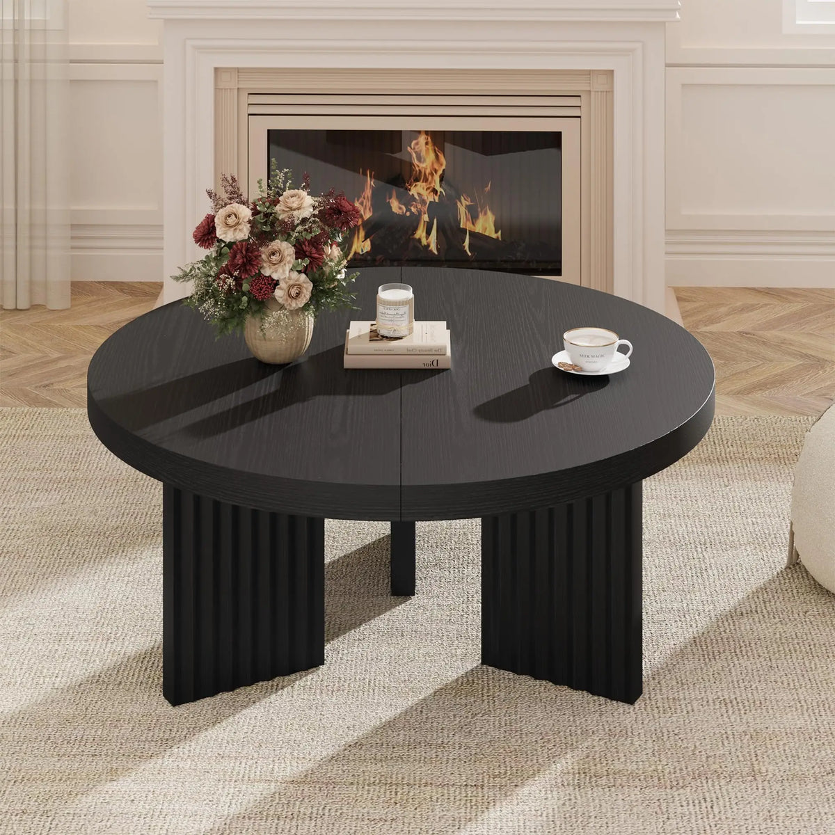 HiMISS Modern Round Coffee Table With Fluted Leg Design
