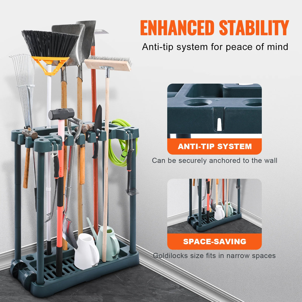 SucceBuy Garden Tool Organizer Rack for Garage Storage and Organization