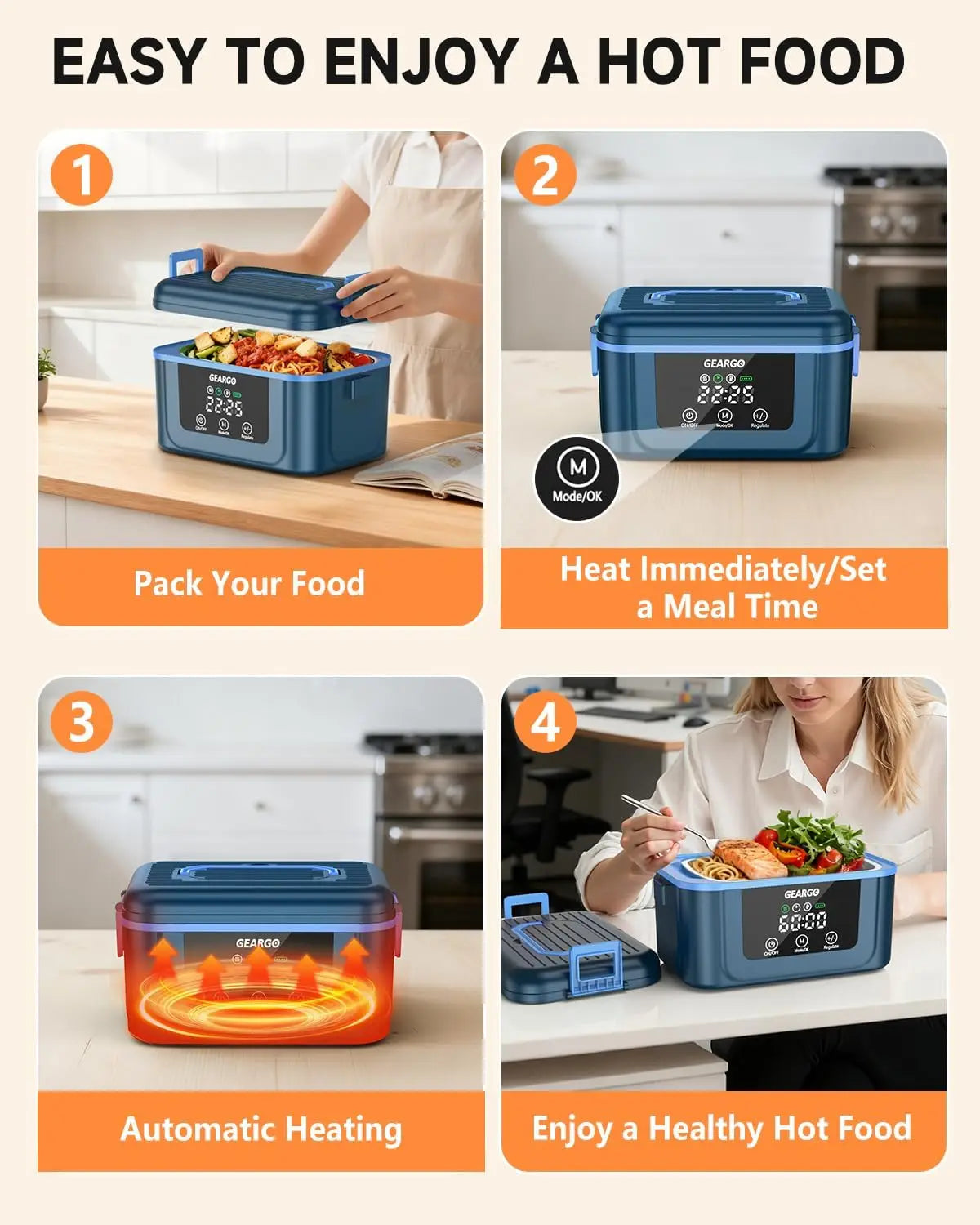 Cordless Rechargeable Heated Lunch Box With Ice Crystal Box For Cooling