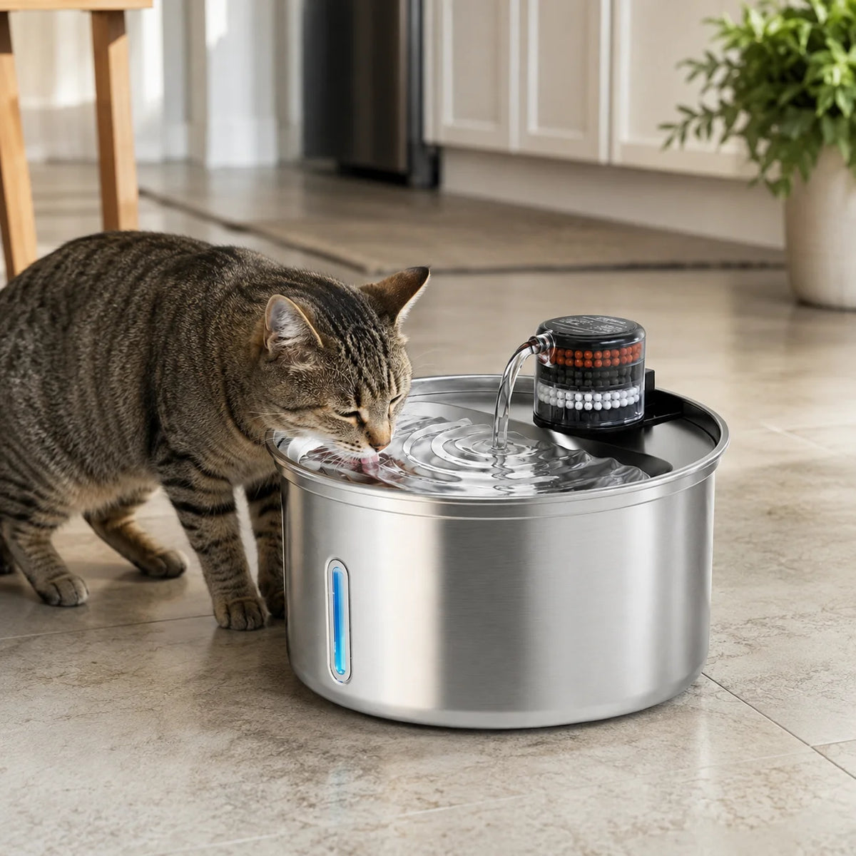Automatic Stainless Steel Cat Water Fountain With Quiet Circulating Pump