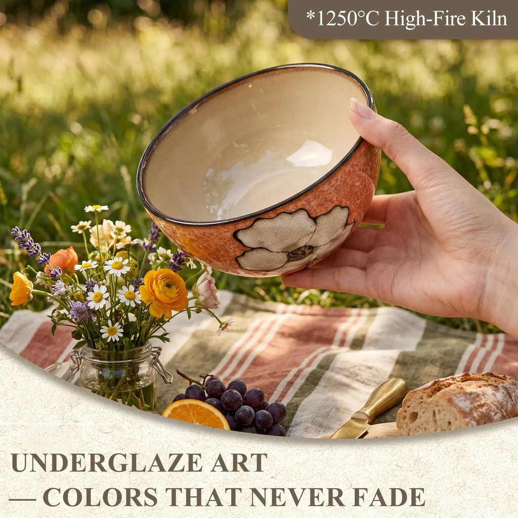 Hand Painted Floral Ceramic Cereal Bowls Set With Classic Design