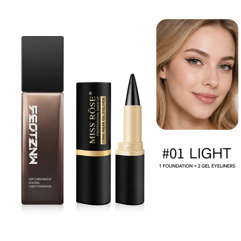 Full Coverage Foundation And Waterproof Gel Eyeliner Makeup Set