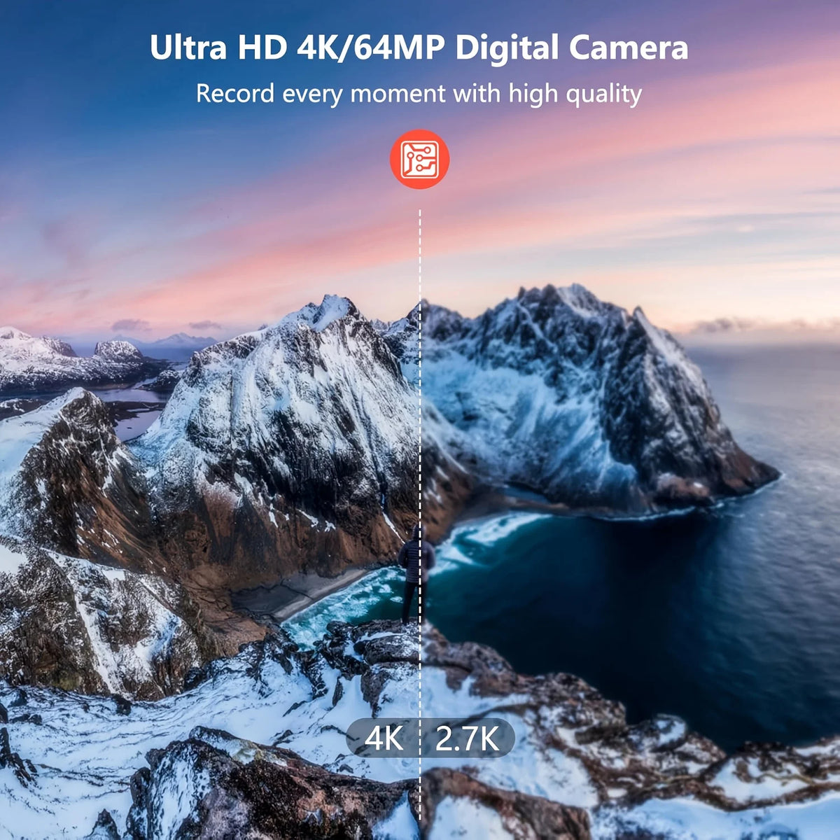 W&O 4K Digital Camera With Flip Screen And Ring Light