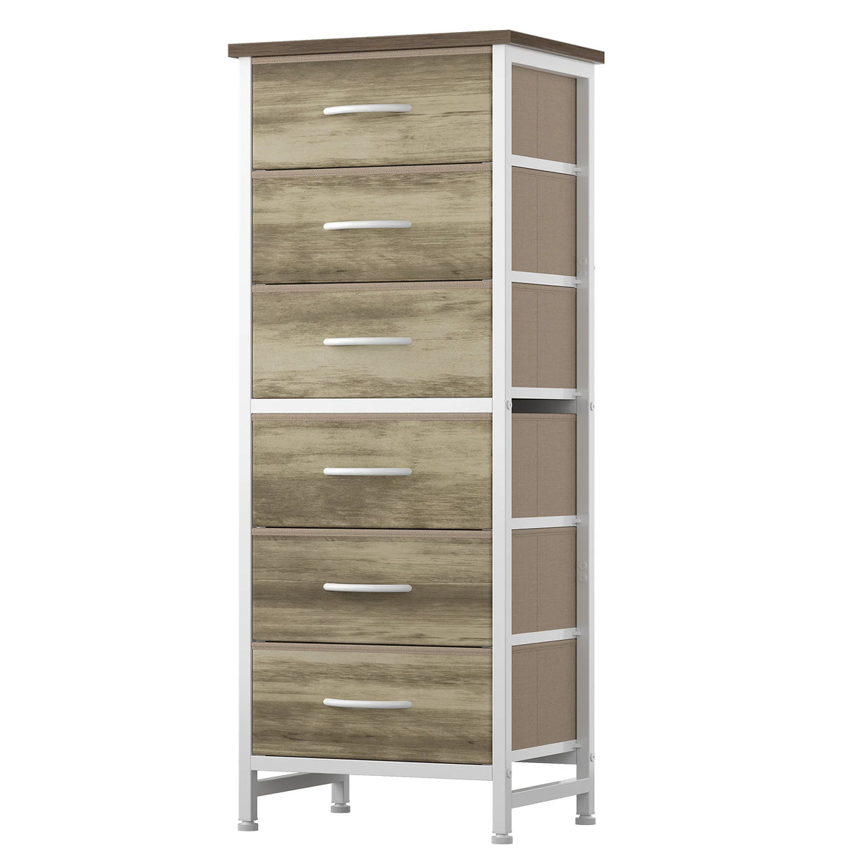 JHK Six Drawer Fabric Dresser With Metal Frame Wood Top